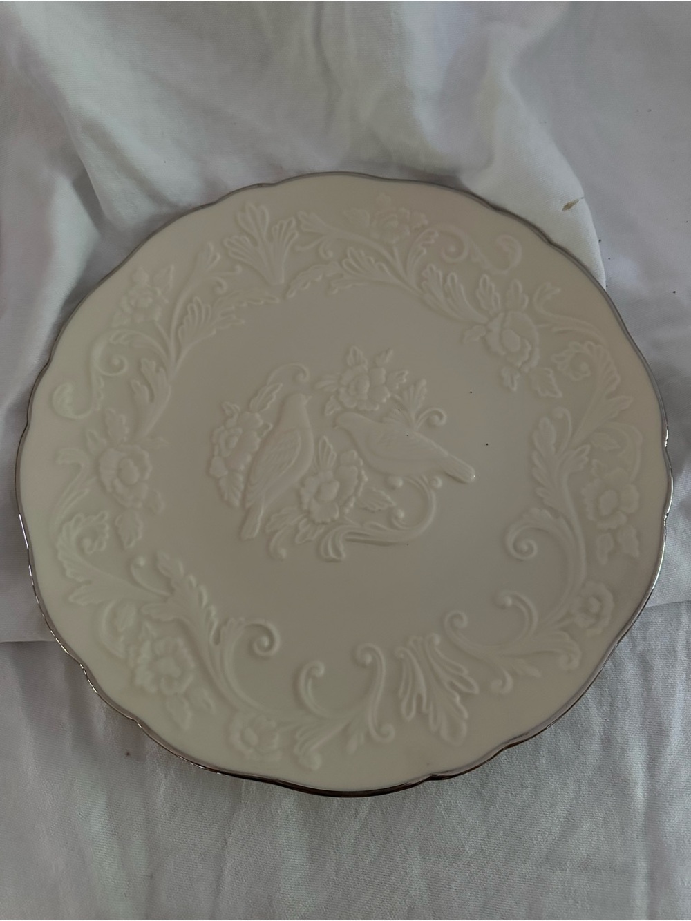 Lenox Anniversary Platter Cream with Platinum Rim - bird print